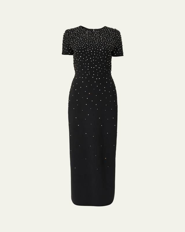 Embellished Short-Sleeve Bow-Back Gown